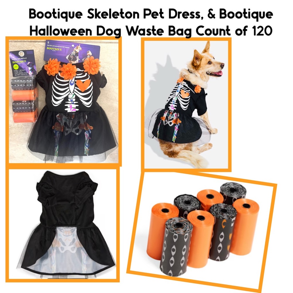 Bootique Skeleton Pet Dress, & Bootique Halloween Dog Waste Bag Count of 120